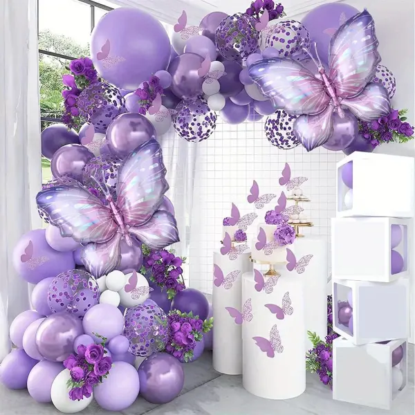 129pcs Purple Butterfly Balloon Garland Arch Kit, Aluminum Film