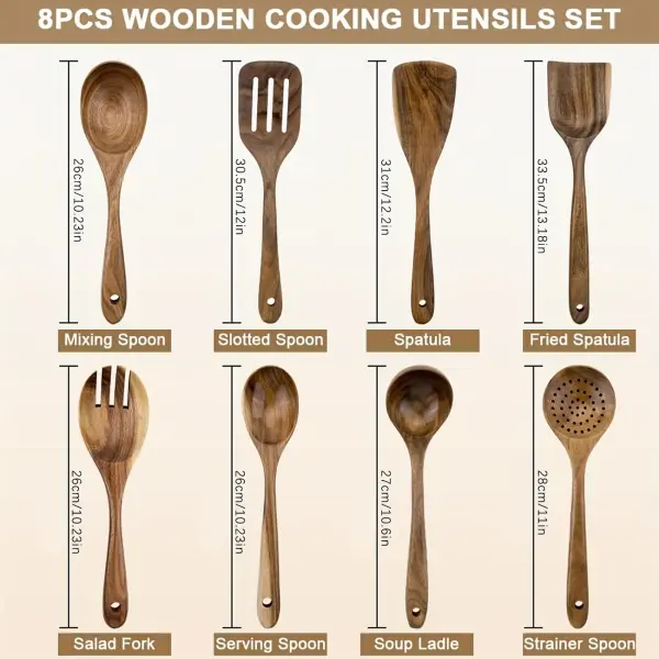 8pcs, Acacia Wooden Kitchen Utensil Set