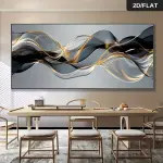 1pc Large Modern Abstract Canvas Art Print - Black & Goldenwall