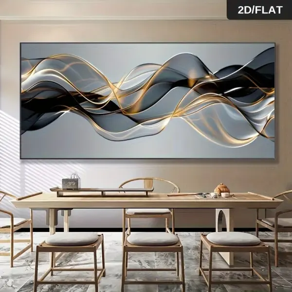 1pc Large Modern Abstract Canvas Art Print - Black & Goldenwall