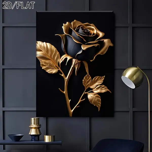 2D/FLAT Ceramic Glossy Black Golden Rose Flower High-Resolution
