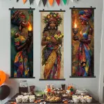 3pcs African Women Canvas Art Prints, Art Deco Classic Style