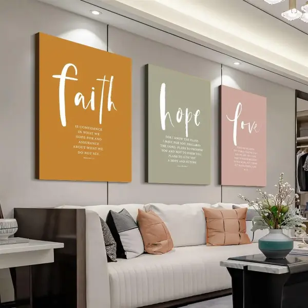 3pcs Wooden Framed Canvas Poster faith, hope, love, bible verse