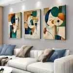 3pcs Abstract Canvas Wall Art Set, Waterproof Framed Posters with Wooden Frame