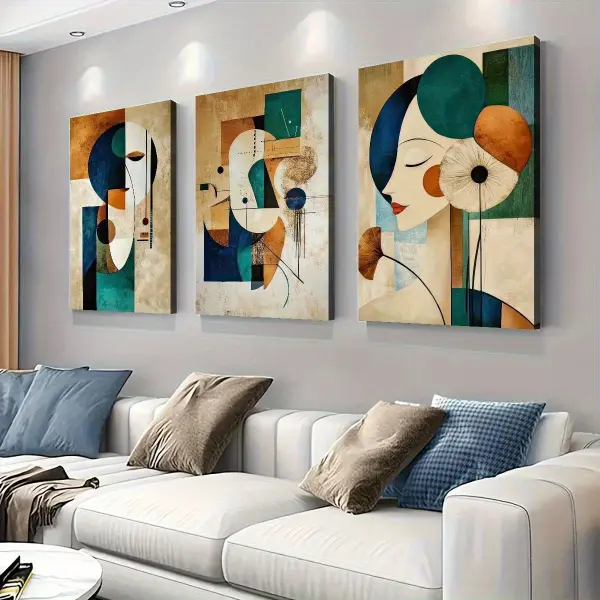 3pcs Abstract Canvas Wall Art Set, Waterproof Framed Posters with Wooden Frame