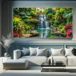 1pc Frameless Modern Abstract Tropical Forest Waterfalls Canvas