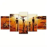 African Women and Sunset Landscape Canvas Wall Art