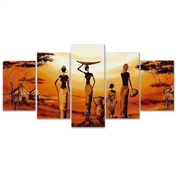 African Women and Sunset Landscape Canvas Wall Art