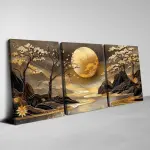 3pcs Golden Sunset Mountain Landscape Canvas Wall Art