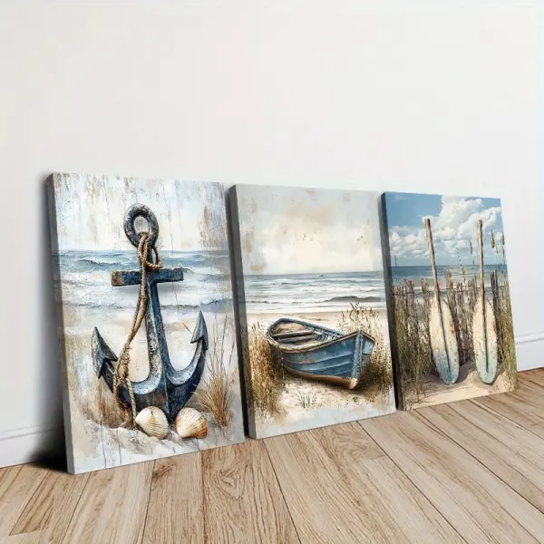 2D flatWood Framed 3pcs Canvas Poster Wall Art