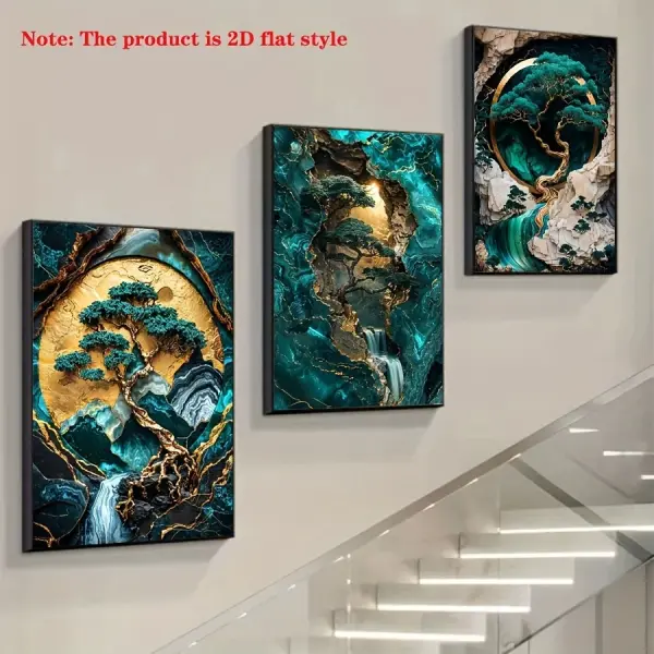 3pcs Jade Green & Golden Marble Canvas Art Prints