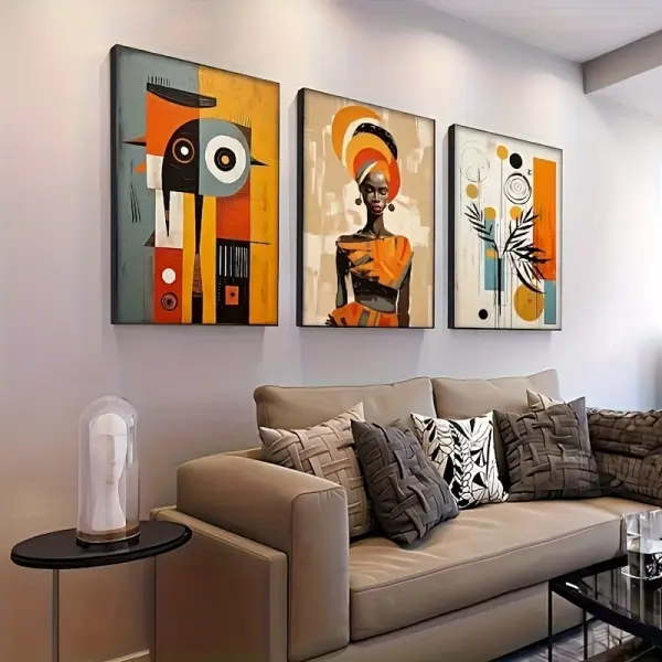 Three-piece Unframed Decorative Painting Abstract African