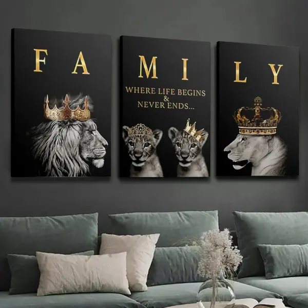 3pcs Framed Lion Family Canvas Posters