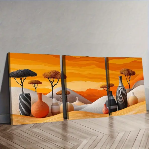 3pcs African Tree & Vase Framed Canvas Art Set - 30x40cm