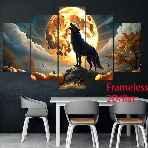 2D Flat, 5-Panel Frameless Canvas Wall Art