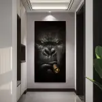 1pc Frameless Modern Abstract Gorilla Smoking Wall Art Canvas Painting, 59.99x119.99cm