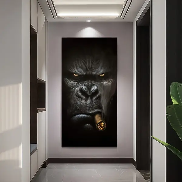 1pc Frameless Modern Abstract Gorilla Smoking Wall Art Canvas Painting, 59.99x119.99cm