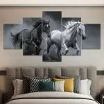 5pcs Wooden Framed Black And White Two Steed Animal