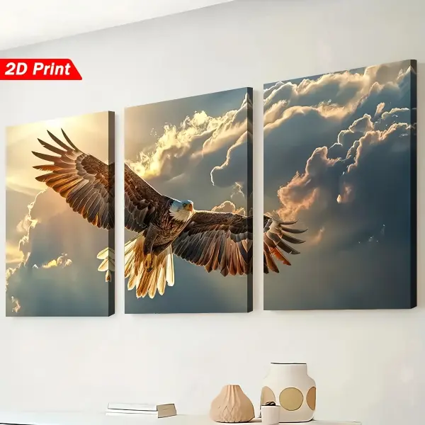 2D Flat, [2D/Flat Print] 3pcs Framed Canvas Painting And Poster