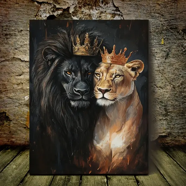 Regal Lioness Canvas Wall Art - Black & Golden