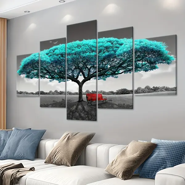 5pcs Frame Green Happiness Tree Canvas Poster