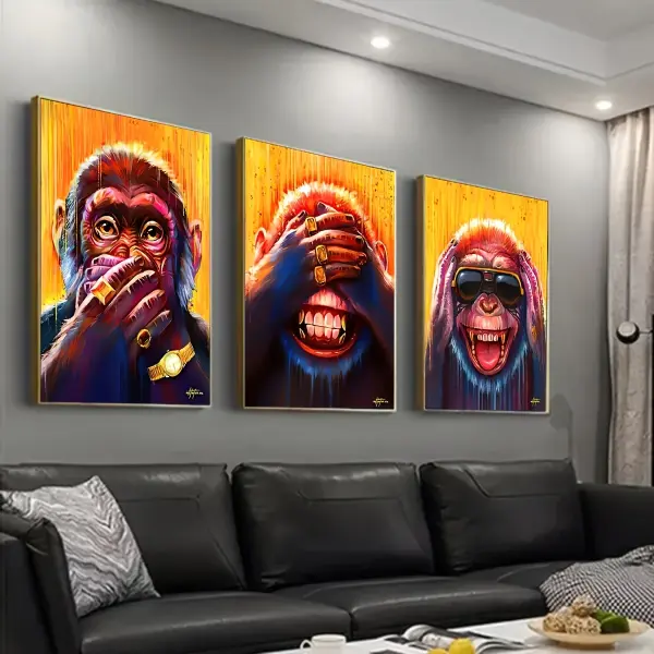 3pcs Set, Art Deco Style Modern Monkey