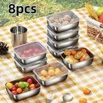A Set of 8 Stainless Steel Food Storage Containers with Lids