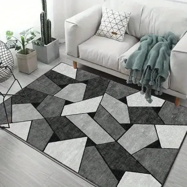 1pc Modern Gray Geometric Non-Slip Area Mat