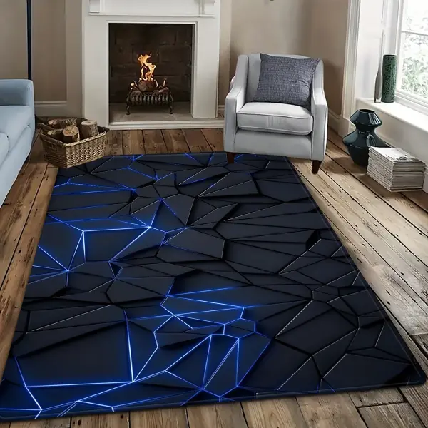 1pc Black Blue Light Irregular Geometric Pattern Square Rug