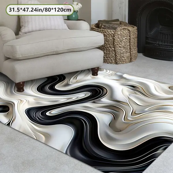 ZULIDA Black and White Abstract Design Area Mat