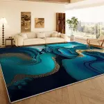 Luxurious Teal & Golden Abstract Area Mat