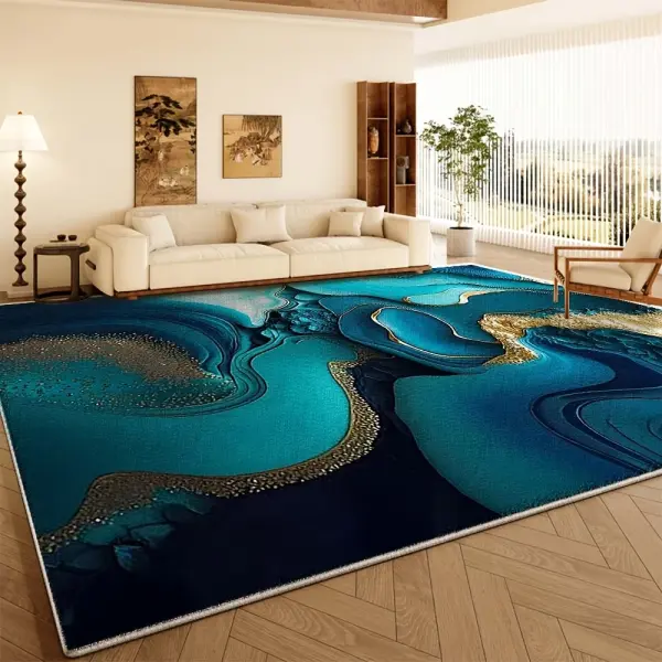 Luxurious Teal & Golden Abstract Area Mat