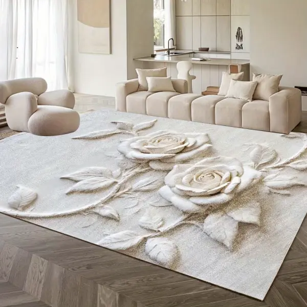 Luxurious 3D Rose Carved Velvet Area Mat