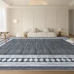 High-End Velvet Area Mat - 850g/m², Geometric Patterns in Shades of Blue and White