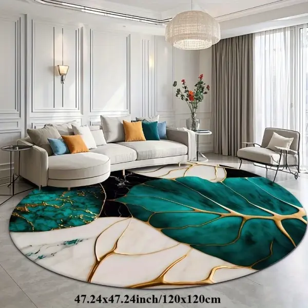 1pc Modern Circular Mat with Green & Golden Leaf Design
