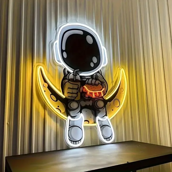 1pc Handmade Astronaut Neon Sign - Dimmable Moon LED Wall Art