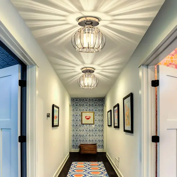 2pcs Semi-Recessed Ceiling Light Small Crystal Chandelier, Farmhouse Metal Cage Ceiling Light,