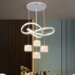 Modern Premium Crystal Ring 4-Head Acrylic Ironwork LED Tri-Color Dimmable Chandelier
