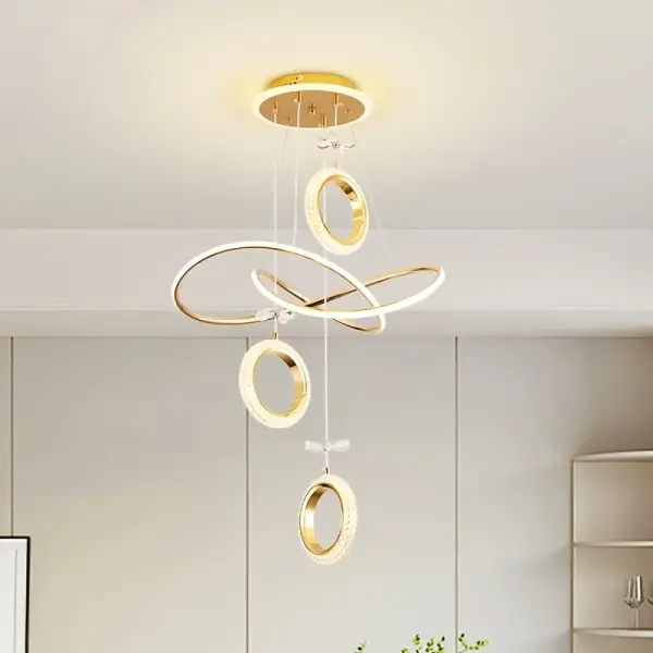 Modern Light Luxury Crystal Flower Chandelier - Golden Acrylic LED Dimmable Semi-Flush Mount