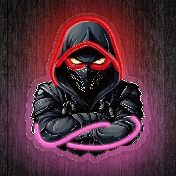 Mysterious Black Robed Warrior Neon Light