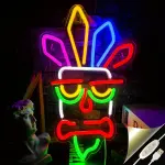 Vibrant RGB LED Tiki Mask Neon Sign - USB-Powered Wall Decor