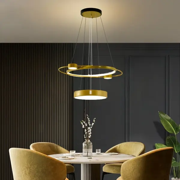 Modern Golden LED Double Ring Chandelier