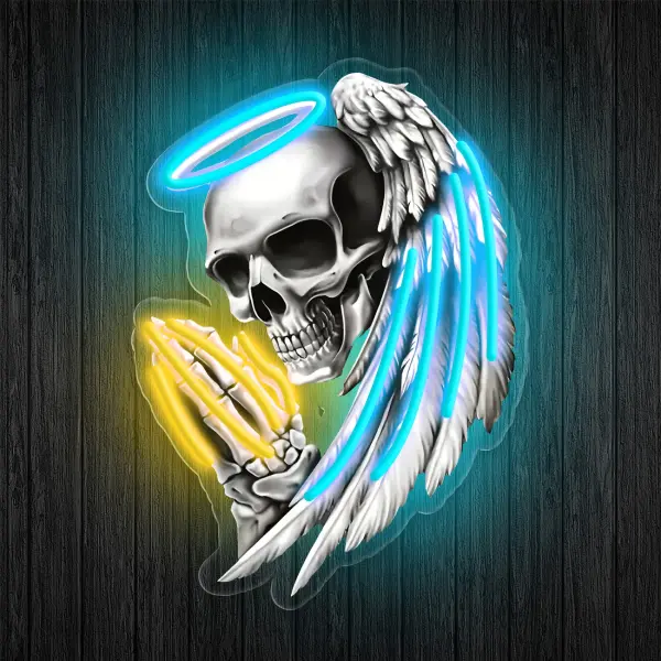 Angel Skull Neon Light, Skull Prayer Neon Light