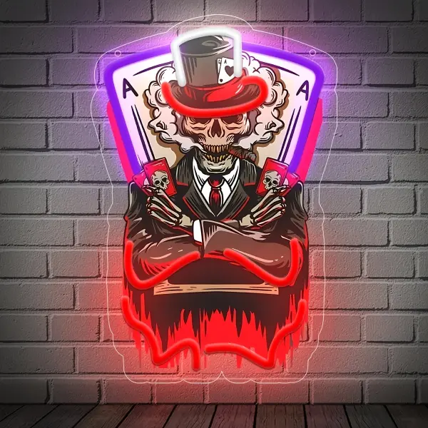 A Glowing Art Wall Skull Playing Card, Halloween-Themed Poker Dealer with UV Pattern Printing, Usb-Powered