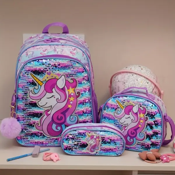 Four-Piece Sequined Unicorn Satchel