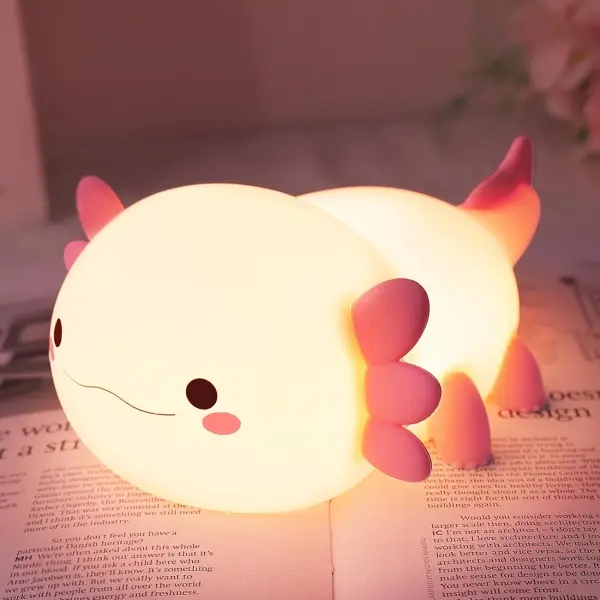 Cute Axolotl Night Light with Dimmable & Timer, Touch Control Soft Silicone LED Lamp