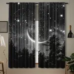 2pcs Forest Starry Sky Moon Night Curtains