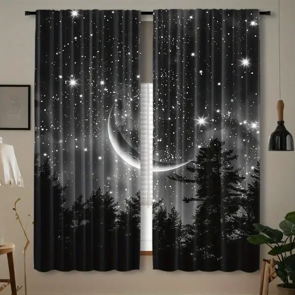 2pcs Forest Starry Sky Moon Night Curtains