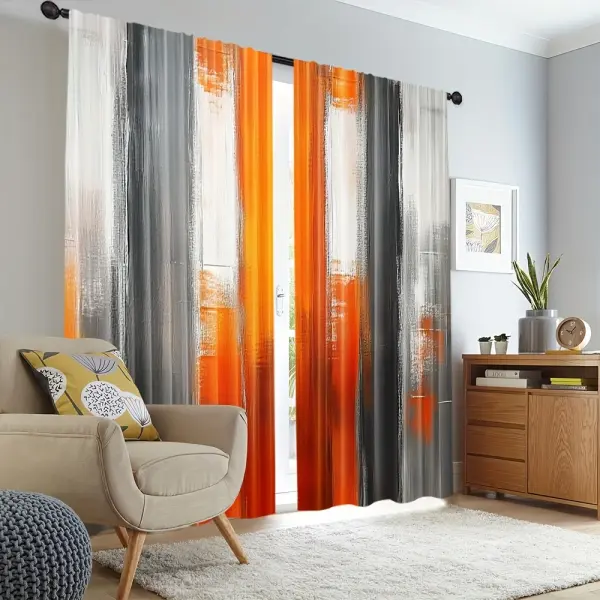 2pcs Orange & Gray Fusion Abstract Curtains