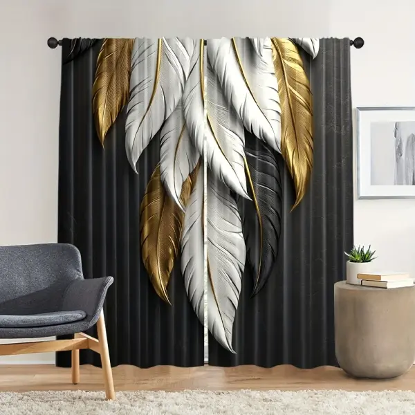 2pcs Feather Design Blackout Curtains